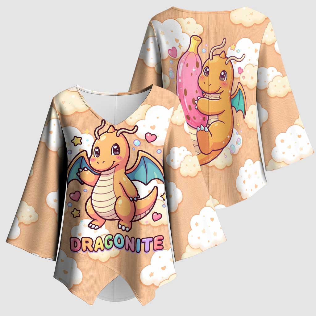 Dragonite Kimono Sleeve Blouse Whimsical Pastel Cloud Art
