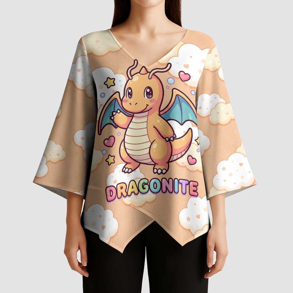 Dragonite Kimono Sleeve Blouse Whimsical Pastel Cloud Art