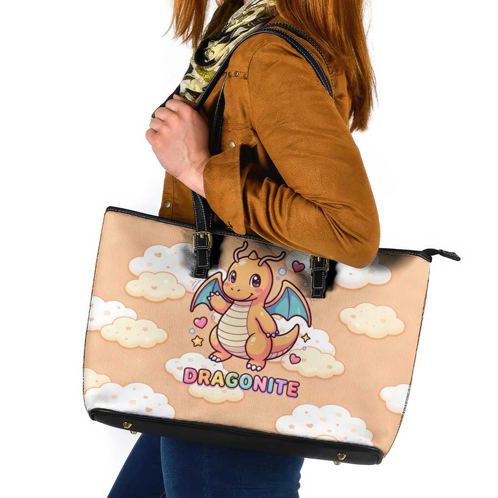 Dragonite Leather Tote Bag Whimsical Pastel Cloud Art