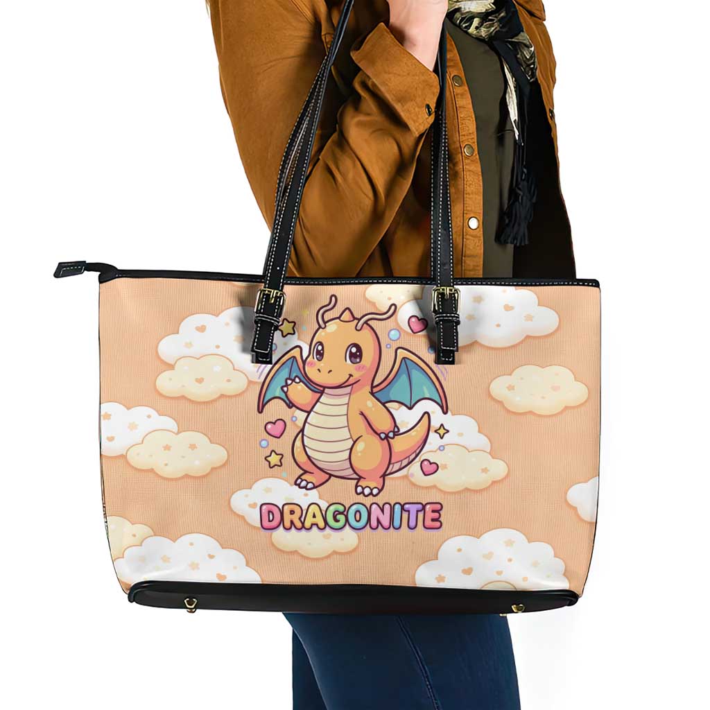 Dragonite Leather Tote Bag Whimsical Pastel Cloud Art