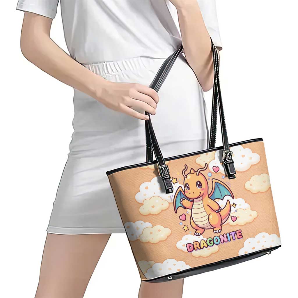 Dragonite Leather Tote Bag Whimsical Pastel Cloud Art