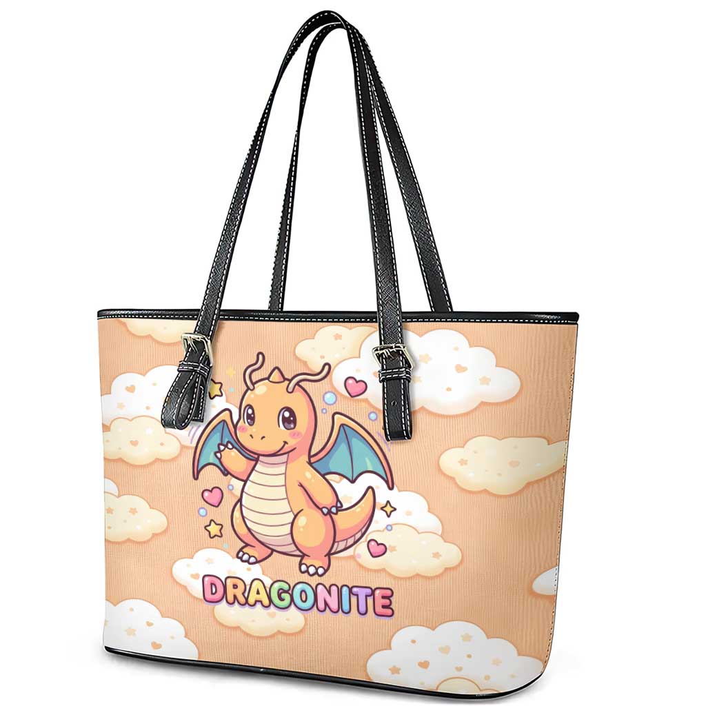Dragonite Leather Tote Bag Whimsical Pastel Cloud Art
