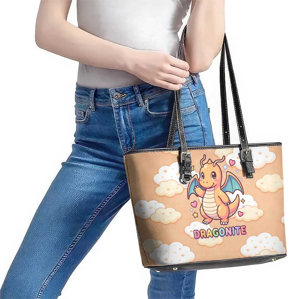 Dragonite Leather Tote Bag Whimsical Pastel Cloud Art