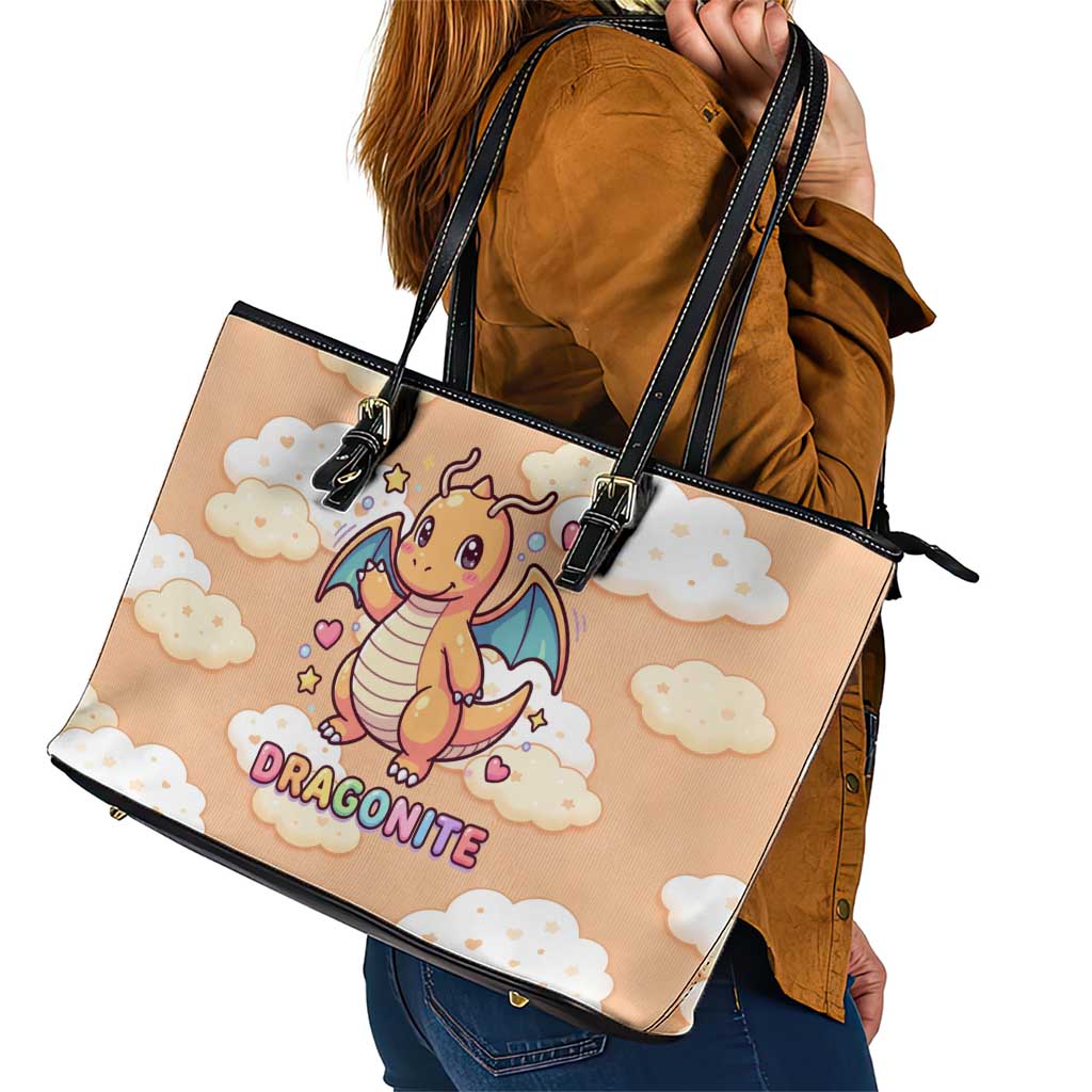 Dragonite Leather Tote Bag Whimsical Pastel Cloud Art