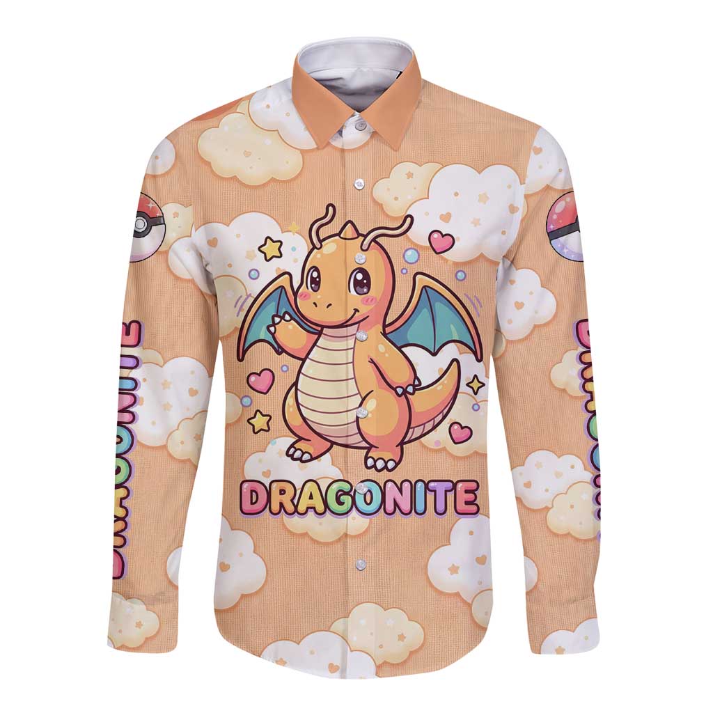 Dragonite Long Sleeve Button Shirt Whimsical Pastel Cloud Art