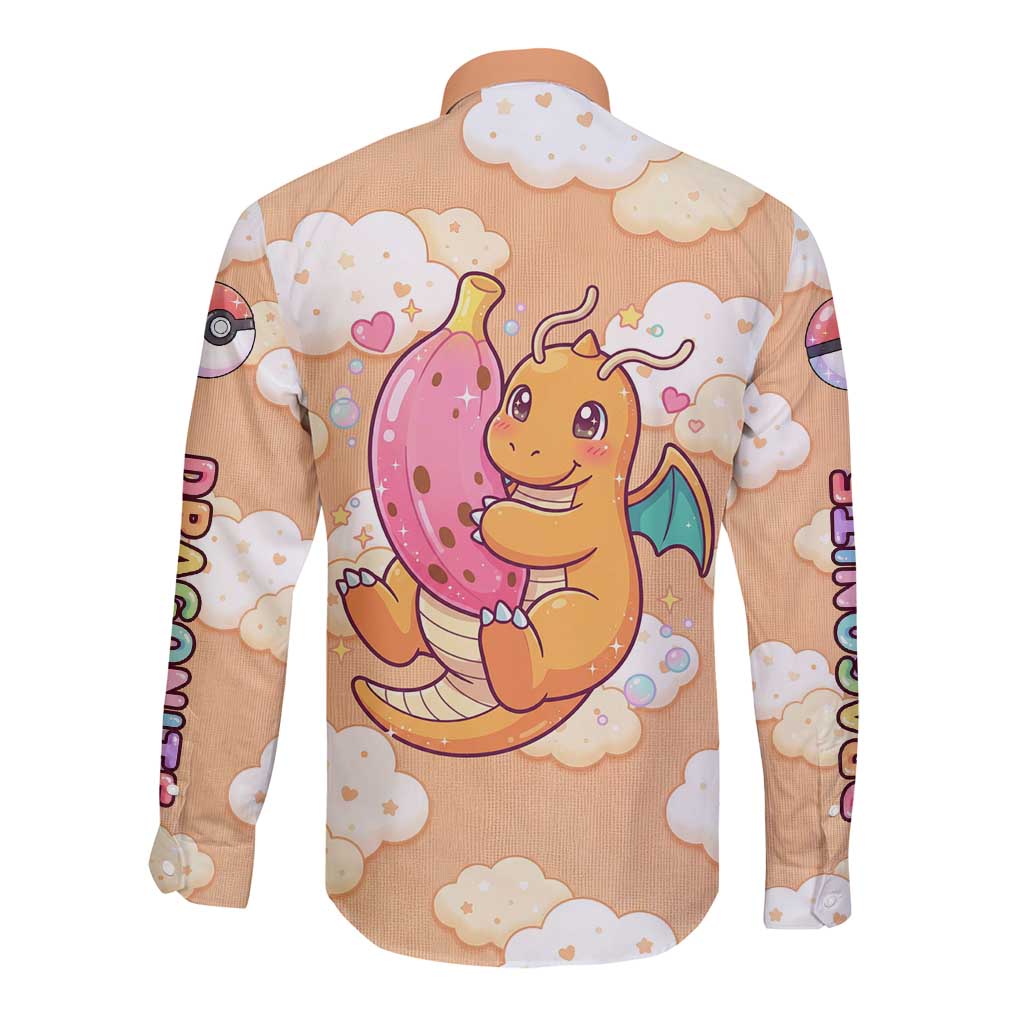 Dragonite Long Sleeve Button Shirt Whimsical Pastel Cloud Art