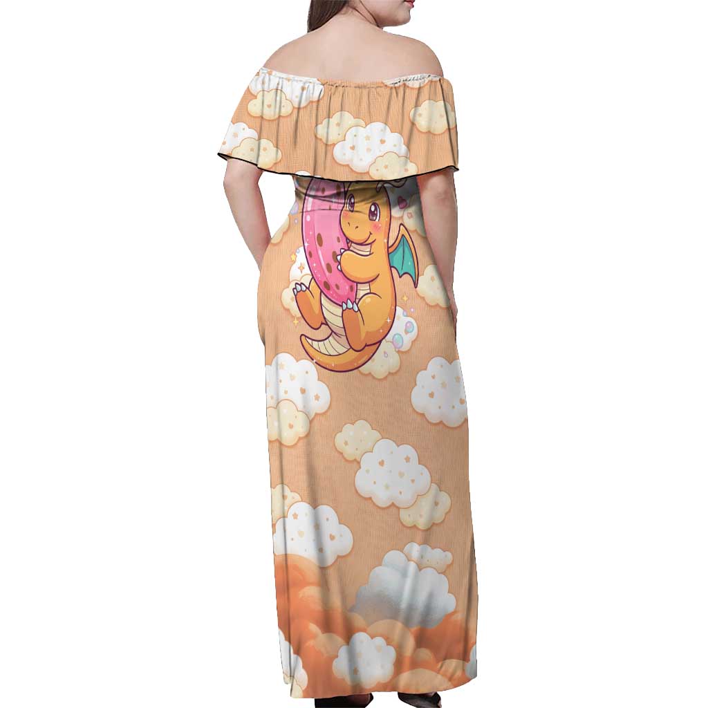 Dragonite Off Shoulder Maxi Dress Whimsical Pastel Cloud Art