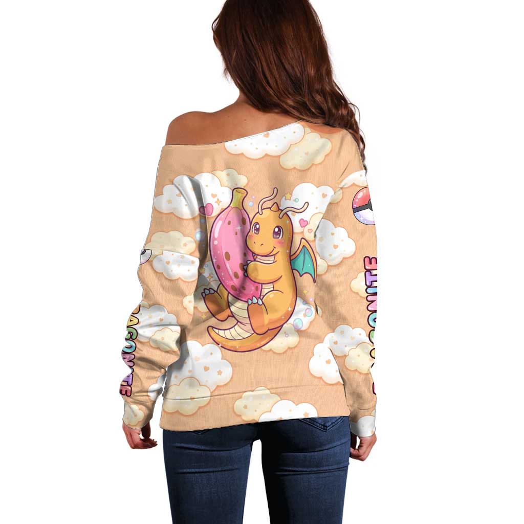 Dragonite Off Shoulder Sweater Whimsical Pastel Cloud Art