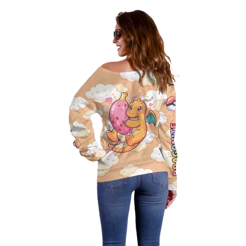 Dragonite Off Shoulder Sweater Whimsical Pastel Cloud Art