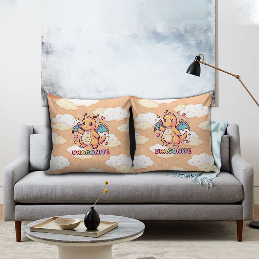 Dragonite Pillow Cover Whimsical Pastel Cloud Art