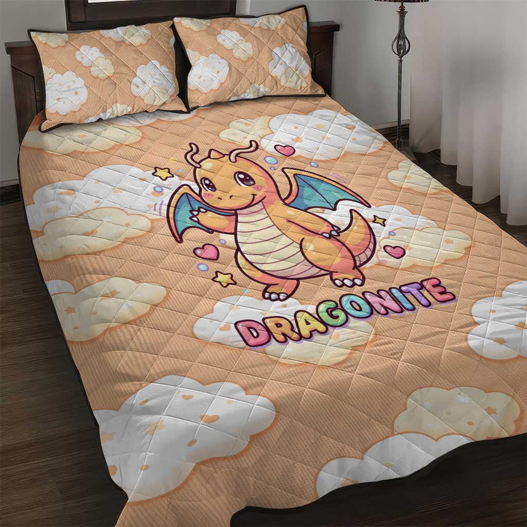Dragonite Quilt Bed Set Whimsical Pastel Cloud Art