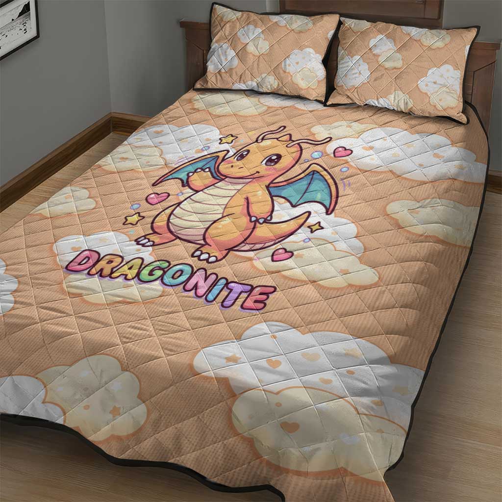 Dragonite Quilt Bed Set Whimsical Pastel Cloud Art