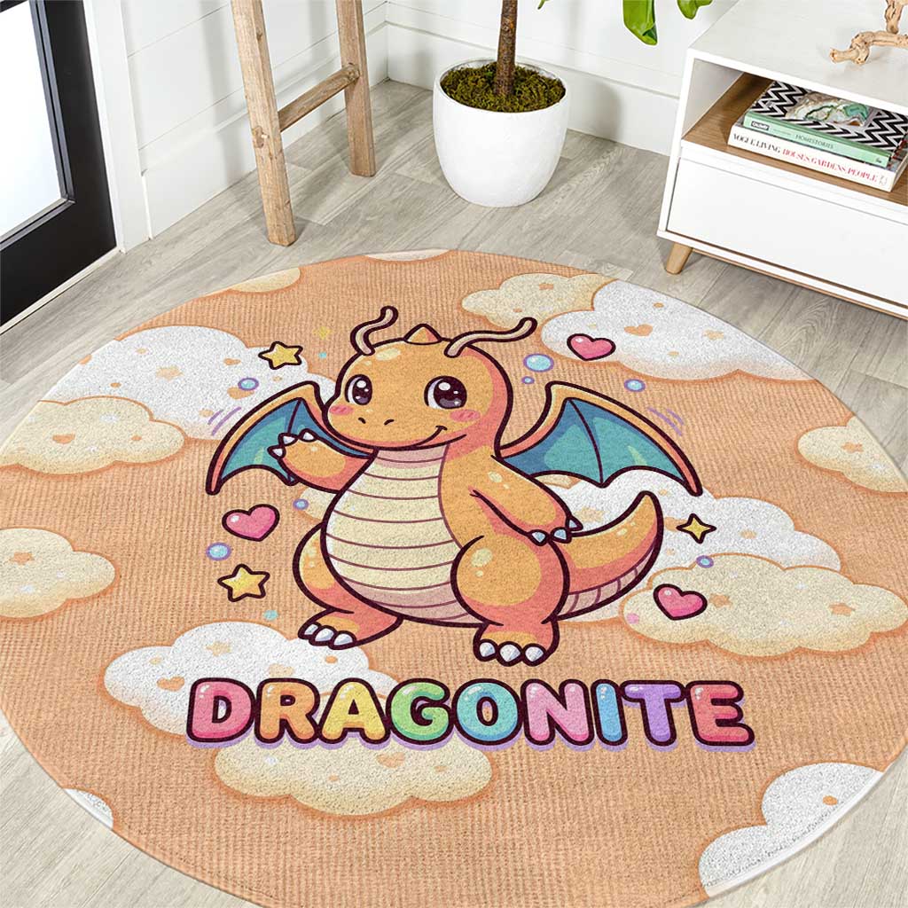 Dragonite Round Carpet Whimsical Pastel Cloud Art