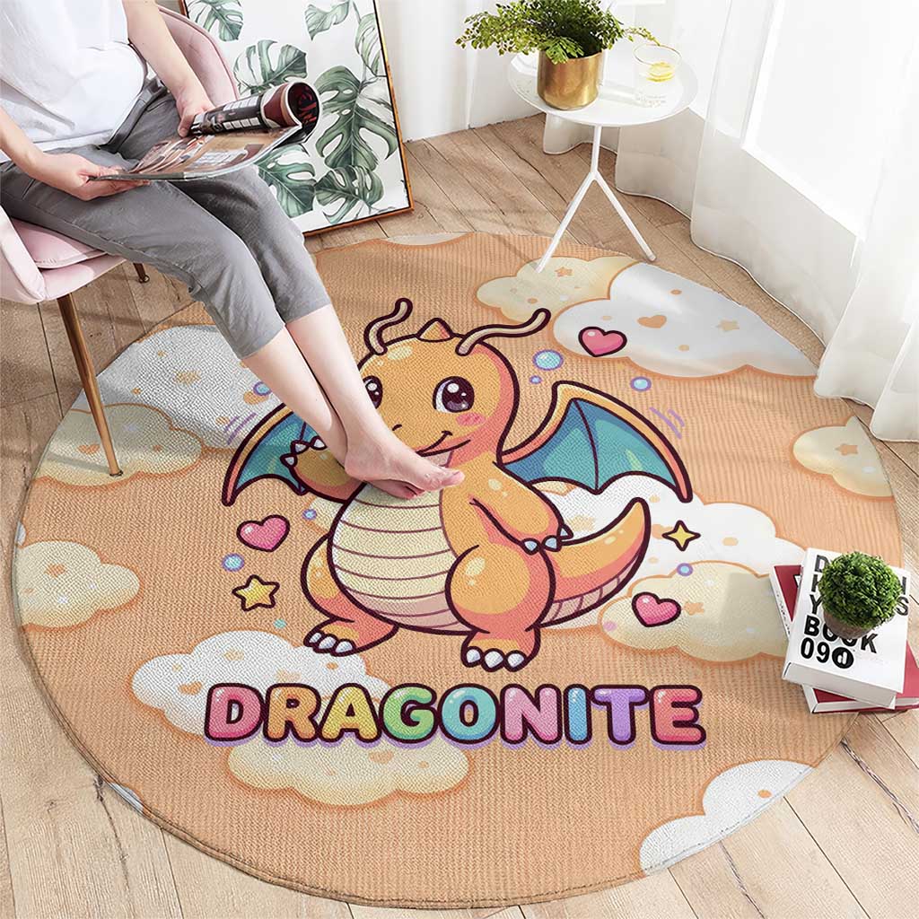 Dragonite Round Carpet Whimsical Pastel Cloud Art