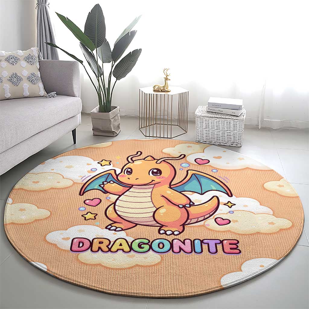 Dragonite Round Carpet Whimsical Pastel Cloud Art