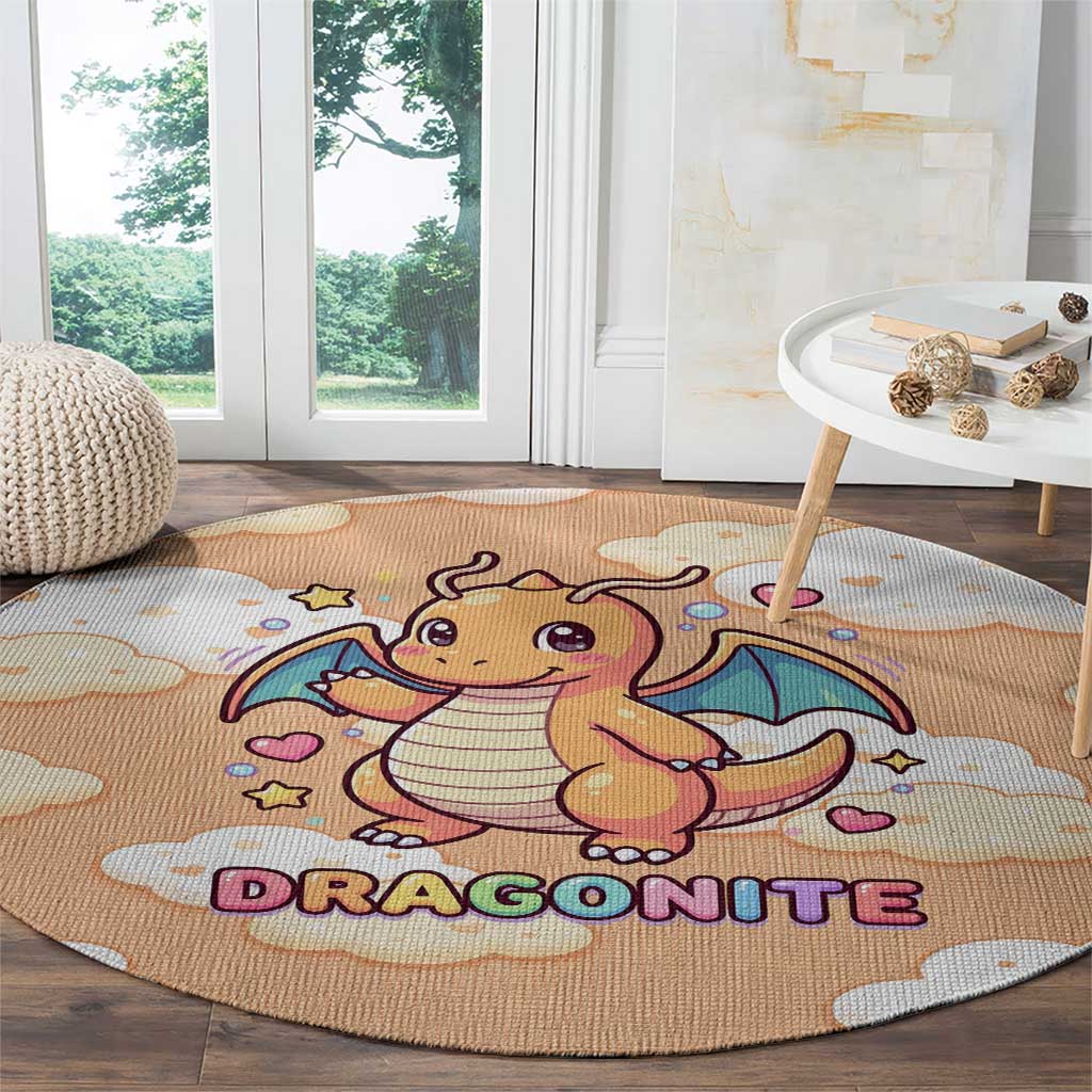 Dragonite Round Carpet Whimsical Pastel Cloud Art