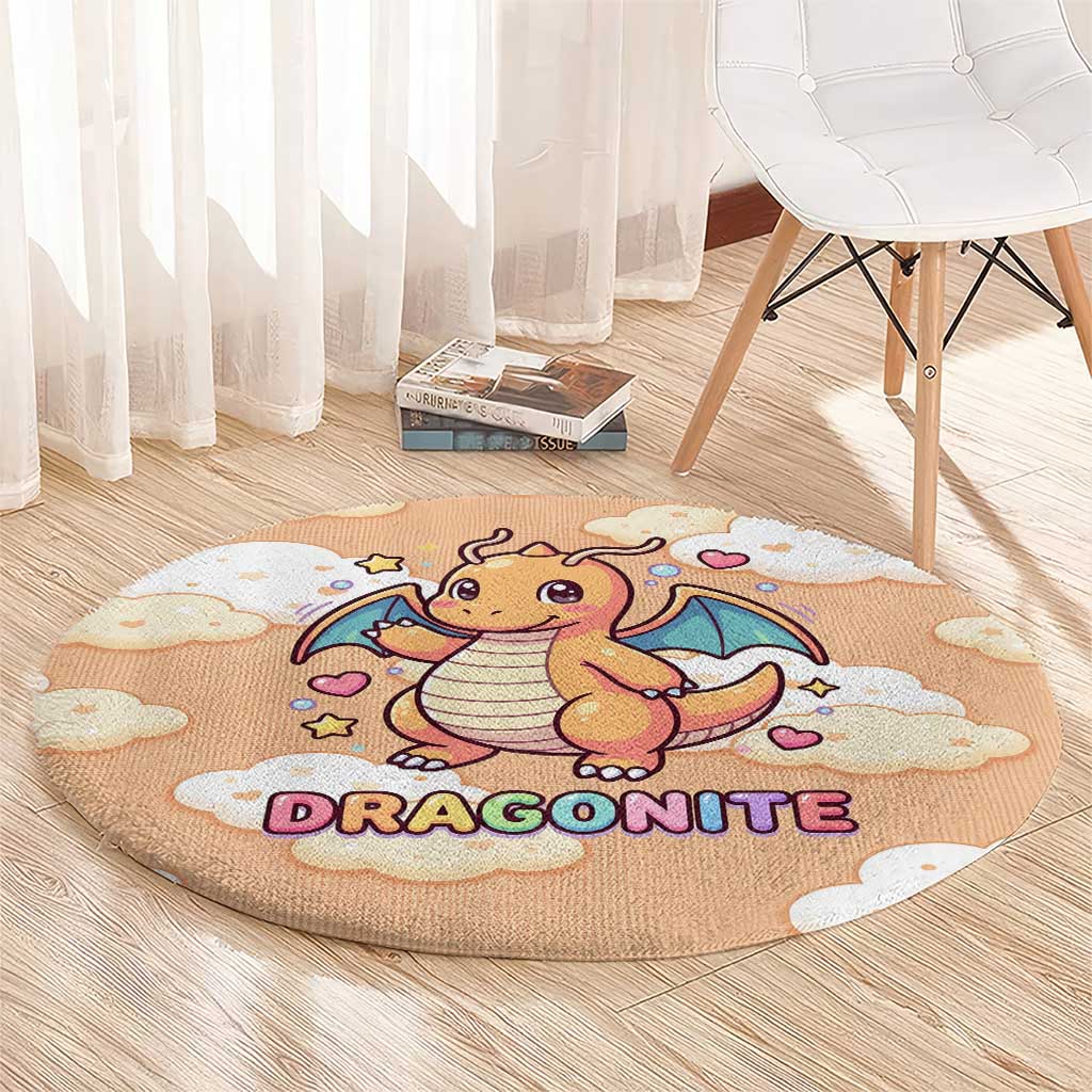 Dragonite Round Carpet Whimsical Pastel Cloud Art