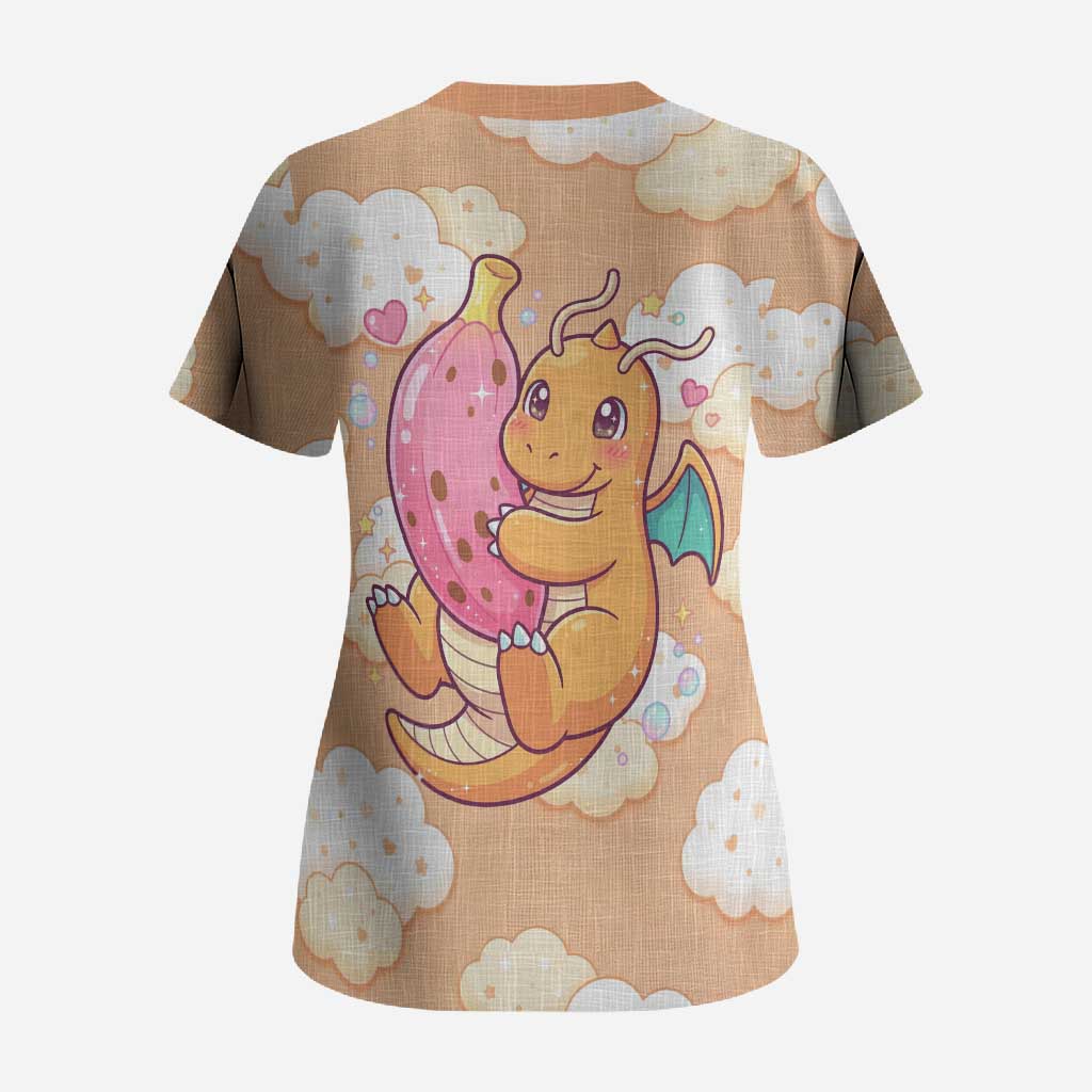 Dragonite Scrub Top Whimsical Pastel Cloud Art
