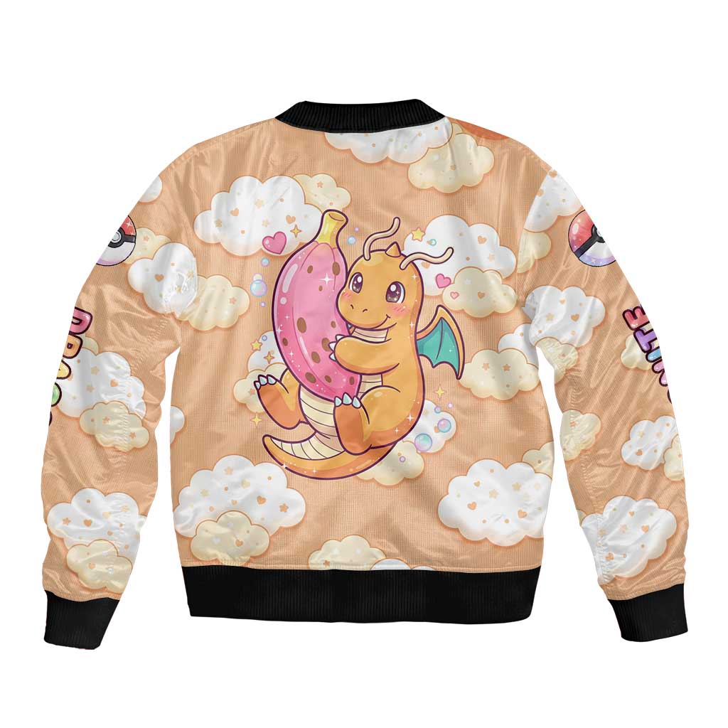 Dragonite Sleeve Zip Bomber Jacket Whimsical Pastel Cloud Art