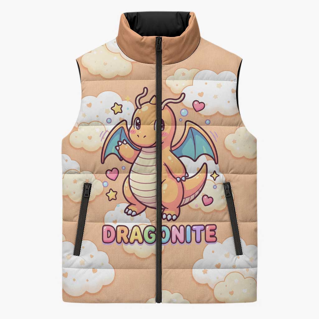 Dragonite Sleeveless Puffer Jacket Whimsical Pastel Cloud Art