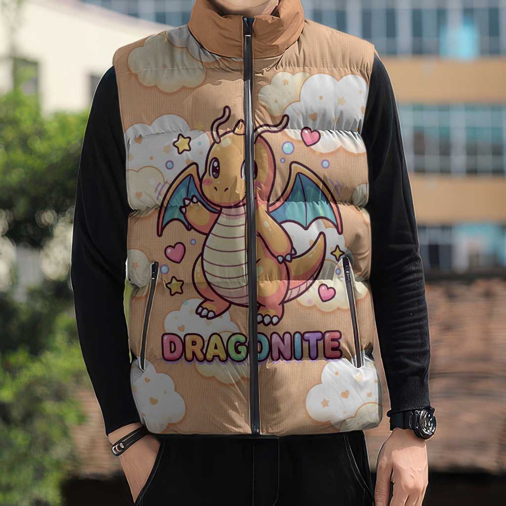 Dragonite Sleeveless Puffer Jacket Whimsical Pastel Cloud Art