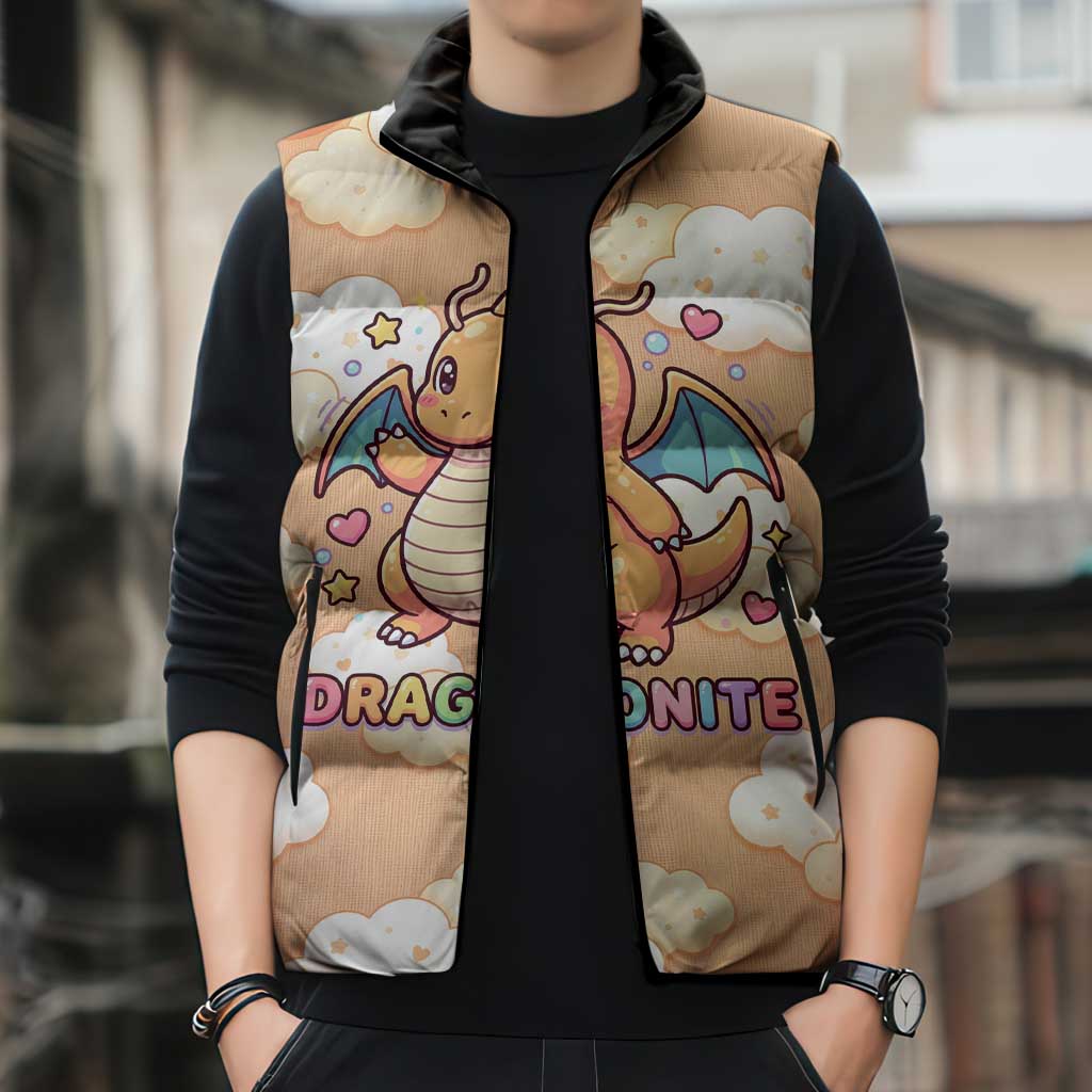 Dragonite Sleeveless Puffer Jacket Whimsical Pastel Cloud Art