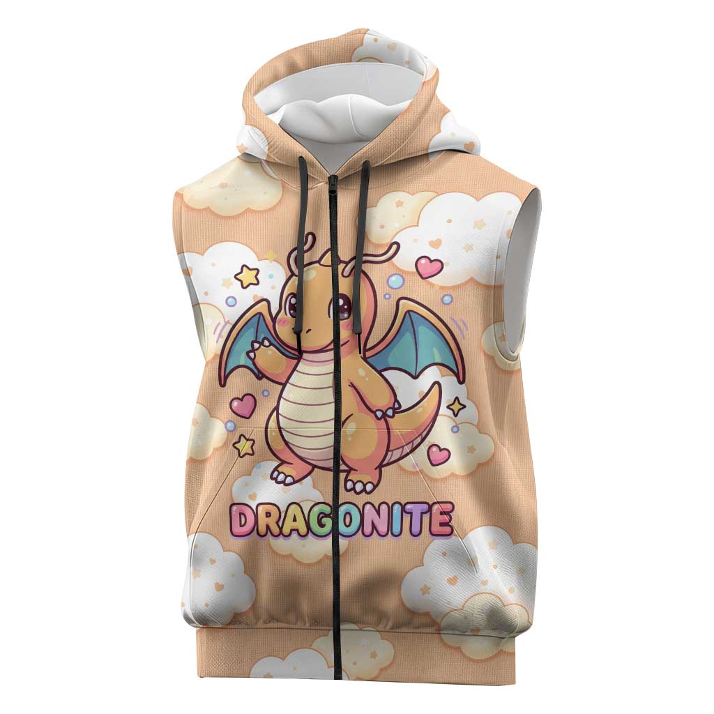 Dragonite Sleeveless Zip Hoodie Whimsical Pastel Cloud Art