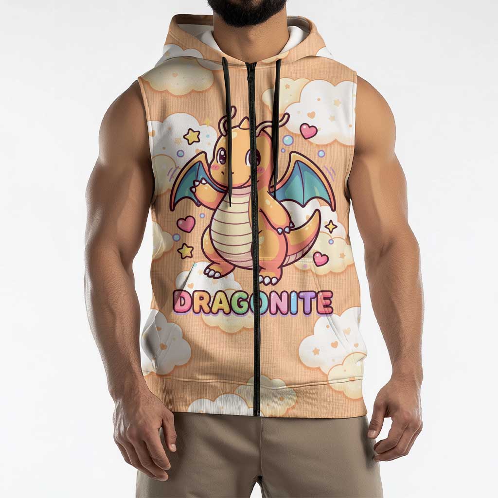 Dragonite Sleeveless Zip Hoodie Whimsical Pastel Cloud Art