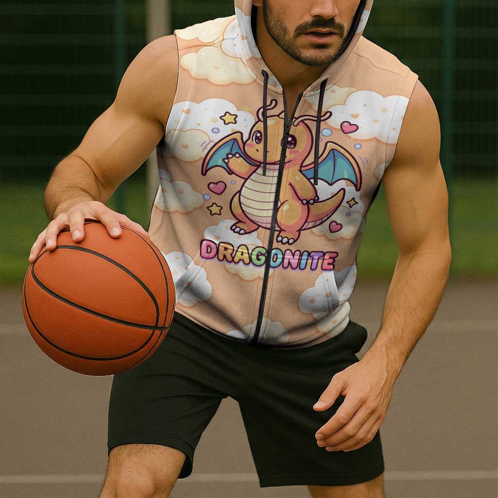 Dragonite Sleeveless Zip Hoodie Whimsical Pastel Cloud Art
