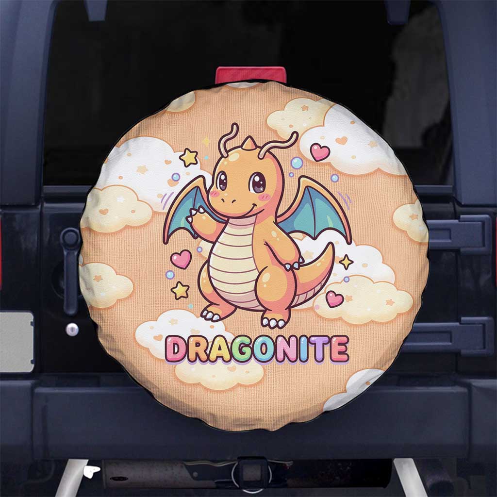 Dragonite Spare Tire Cover Whimsical Pastel Cloud Art
