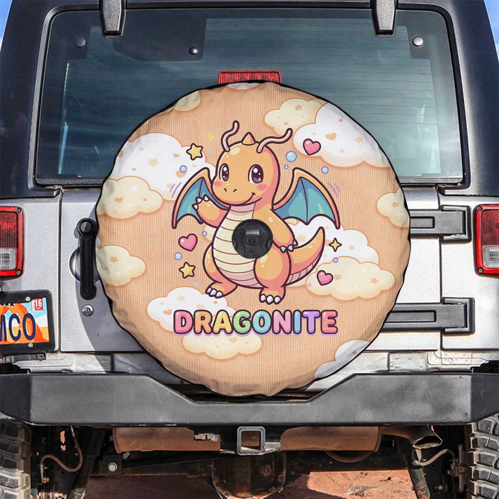 Dragonite Spare Tire Cover Whimsical Pastel Cloud Art