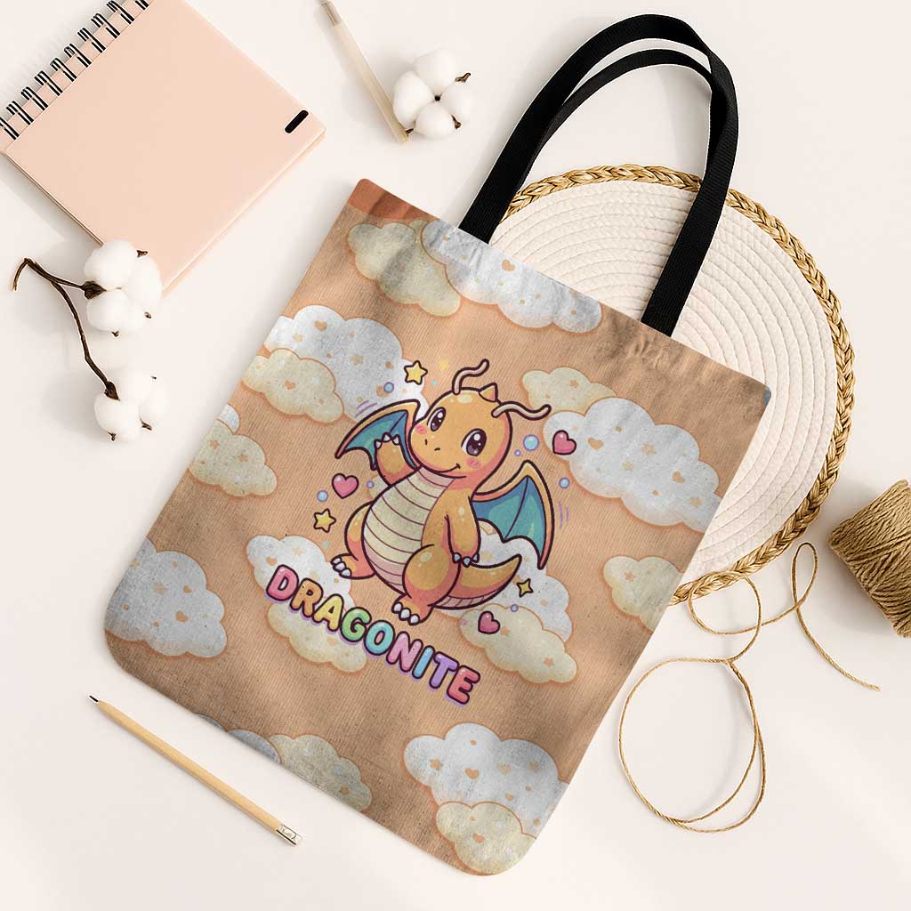 Dragonite Tote Bag Whimsical Pastel Cloud Art