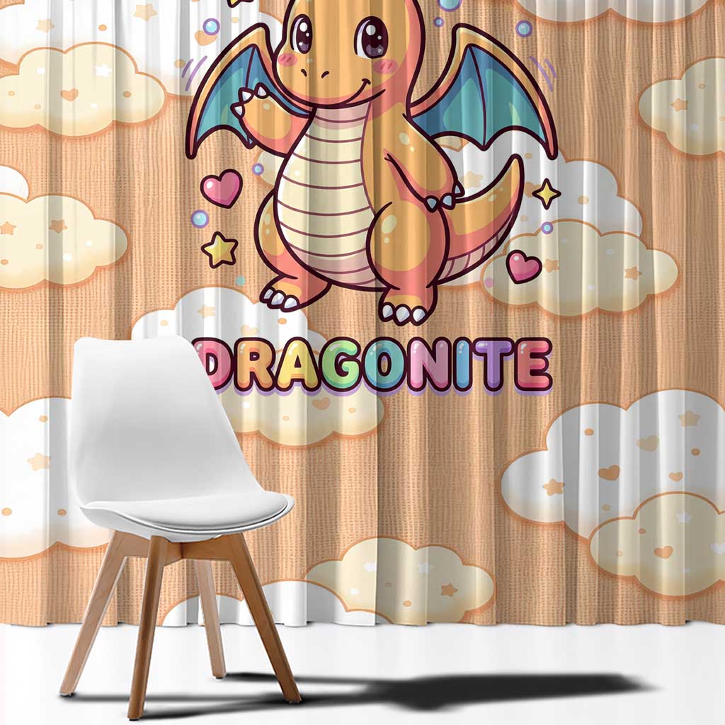 Dragonite Window Curtain Whimsical Pastel Cloud Art