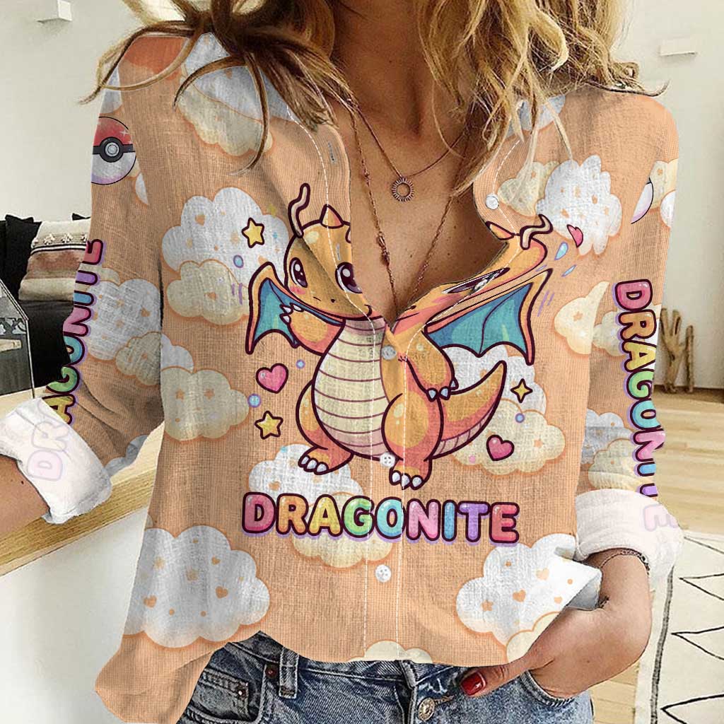 Dragonite Women Casual Shirt Whimsical Pastel Cloud Art