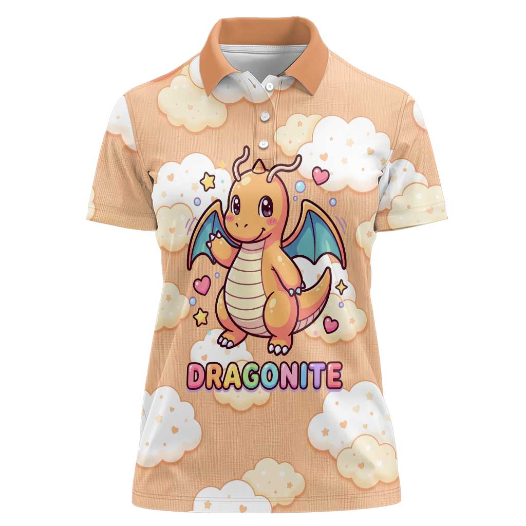 Dragonite Women Polo Shirt Whimsical Pastel Cloud Art