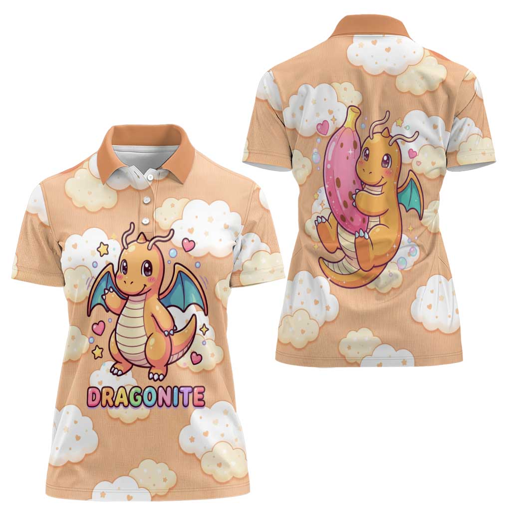 Dragonite Women Polo Shirt Whimsical Pastel Cloud Art