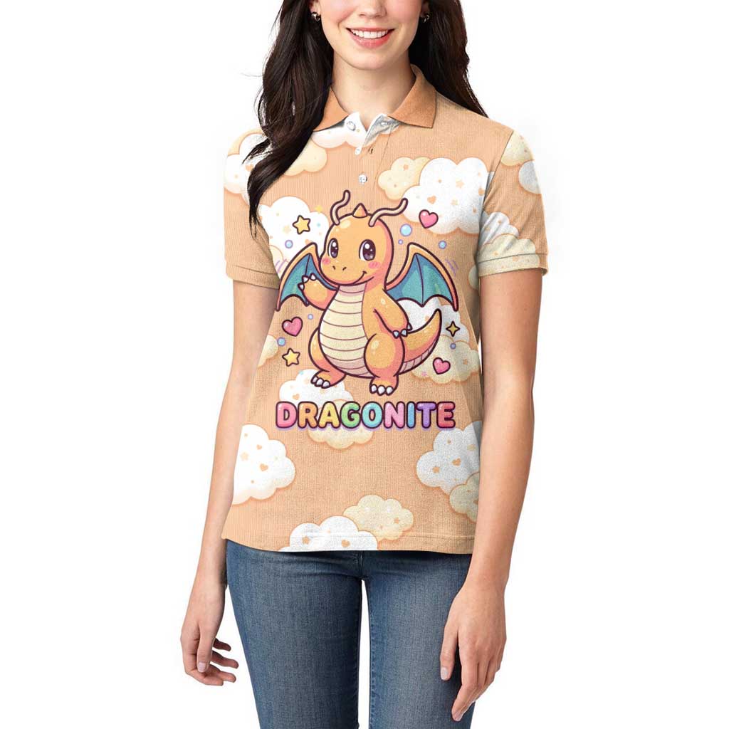 Dragonite Women Polo Shirt Whimsical Pastel Cloud Art
