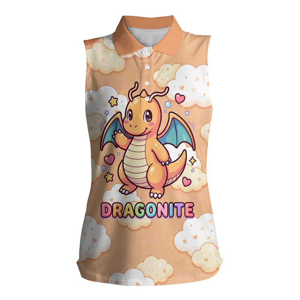 Dragonite Women Sleeveless Polo Shirt Whimsical Pastel Cloud Art