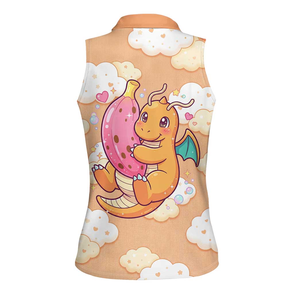 Dragonite Women Sleeveless Polo Shirt Whimsical Pastel Cloud Art