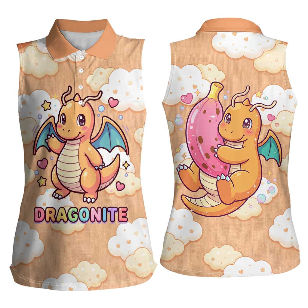 Dragonite Women Sleeveless Polo Shirt Whimsical Pastel Cloud Art