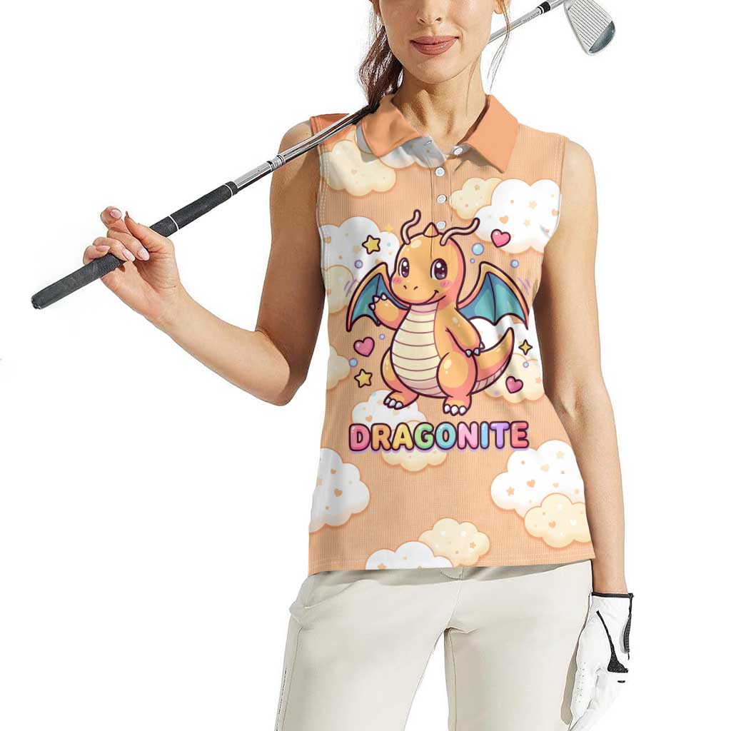 Dragonite Women Sleeveless Polo Shirt Whimsical Pastel Cloud Art
