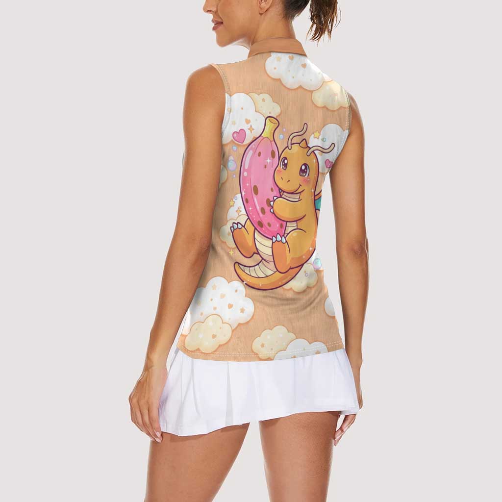 Dragonite Women Sleeveless Polo Shirt Whimsical Pastel Cloud Art
