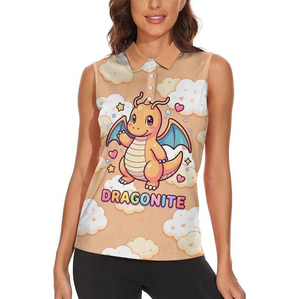 Dragonite Women Sleeveless Polo Shirt Whimsical Pastel Cloud Art