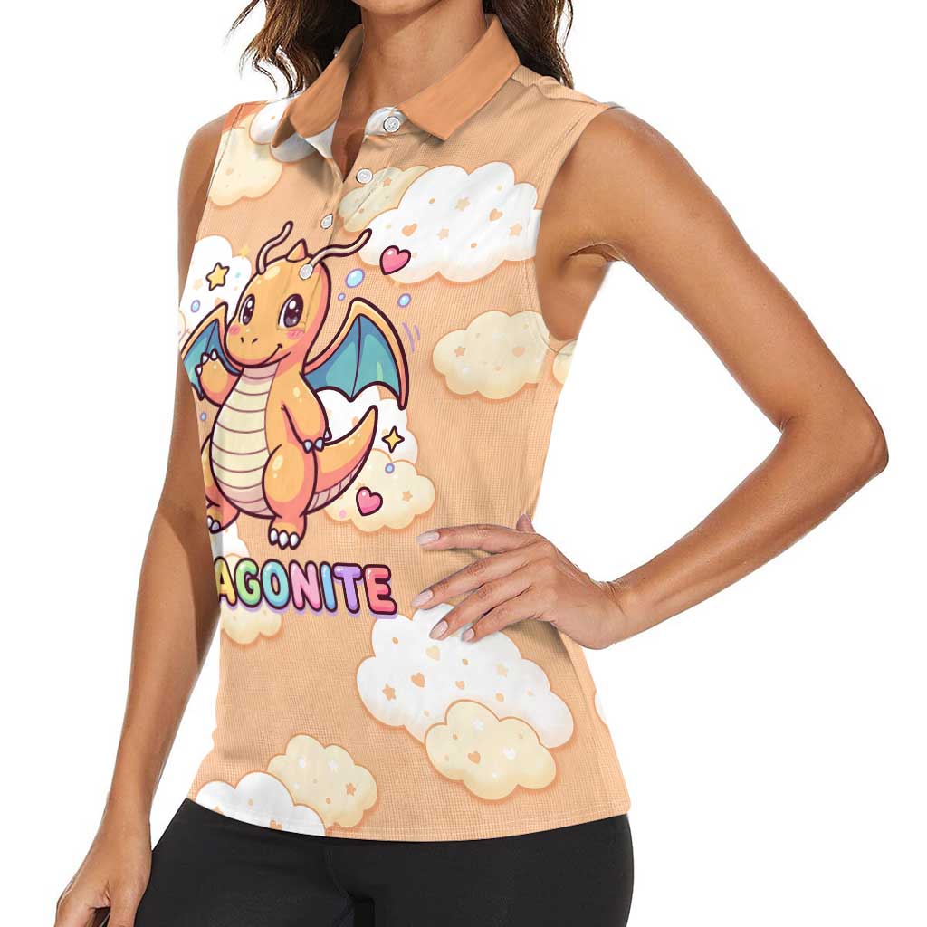 Dragonite Women Sleeveless Polo Shirt Whimsical Pastel Cloud Art