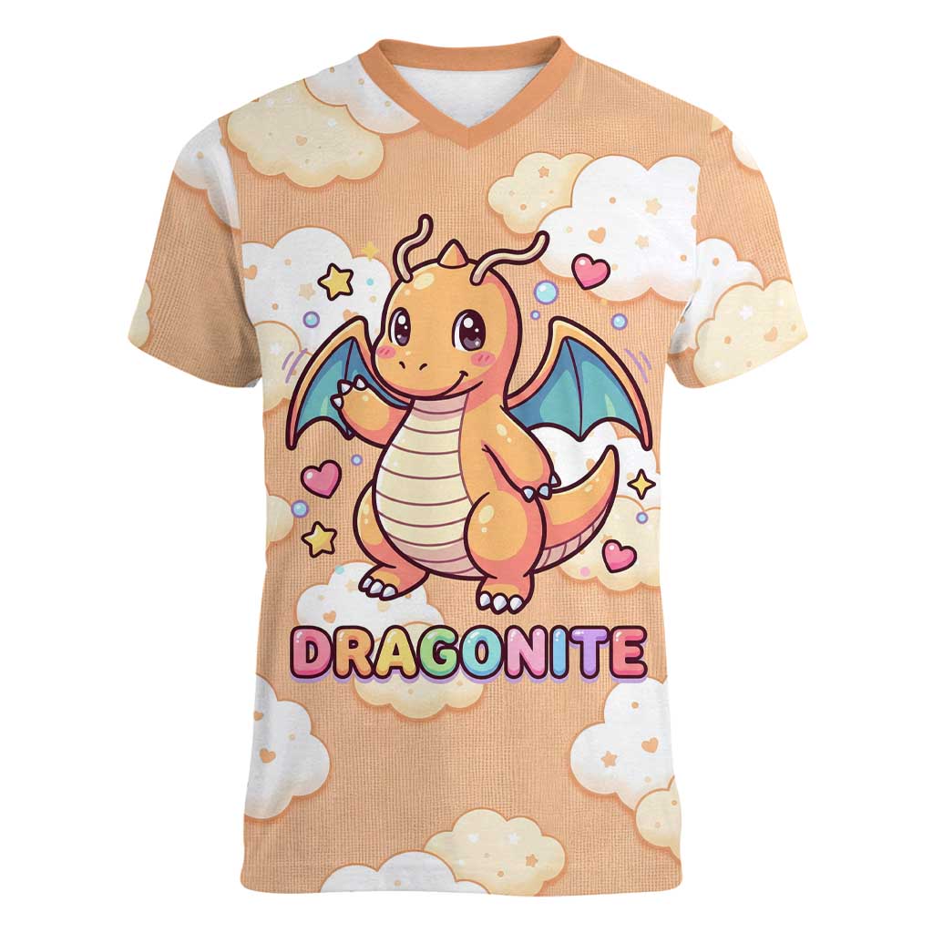 Dragonite Women V-Neck T-Shirt Whimsical Pastel Cloud Art