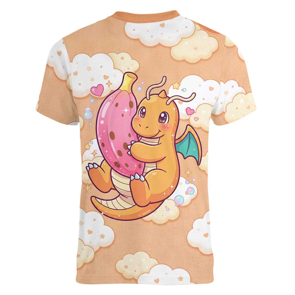 Dragonite Women V-Neck T-Shirt Whimsical Pastel Cloud Art