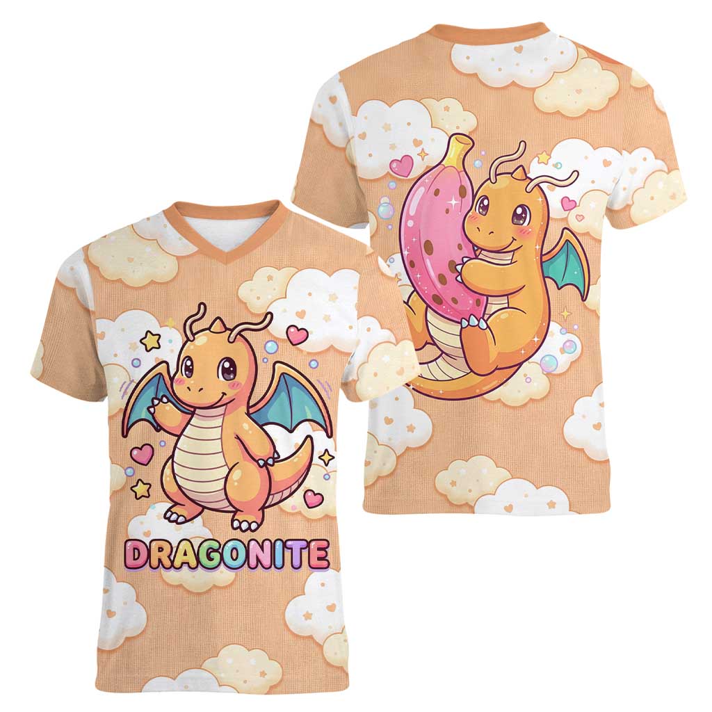 Dragonite Women V-Neck T-Shirt Whimsical Pastel Cloud Art