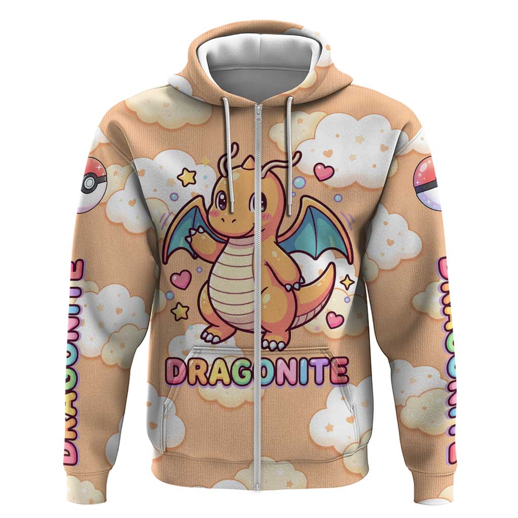 Dragonite Zip Hoodie Whimsical Pastel Cloud Art