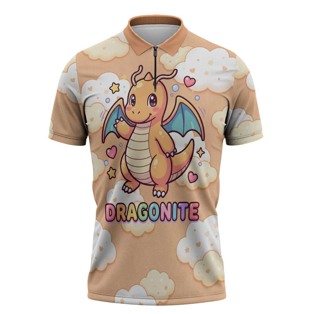 Dragonite Zipper Polo Shirt Whimsical Pastel Cloud Art