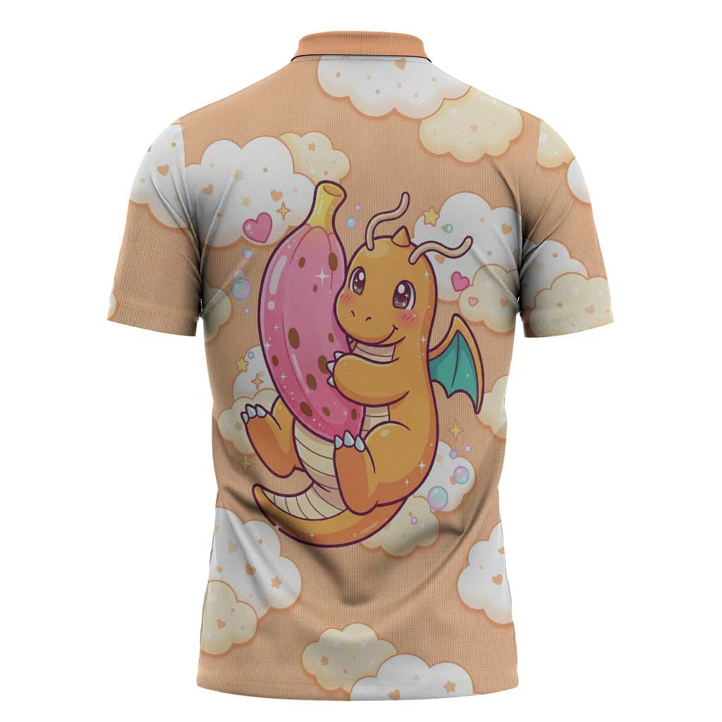 Dragonite Zipper Polo Shirt Whimsical Pastel Cloud Art